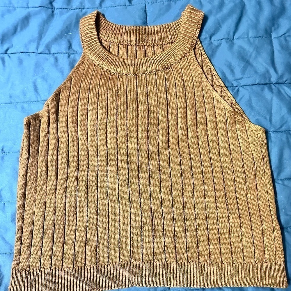 Women's Knit Crop Top Ribbed Sleeveless Halter Neck Vest Tank Top